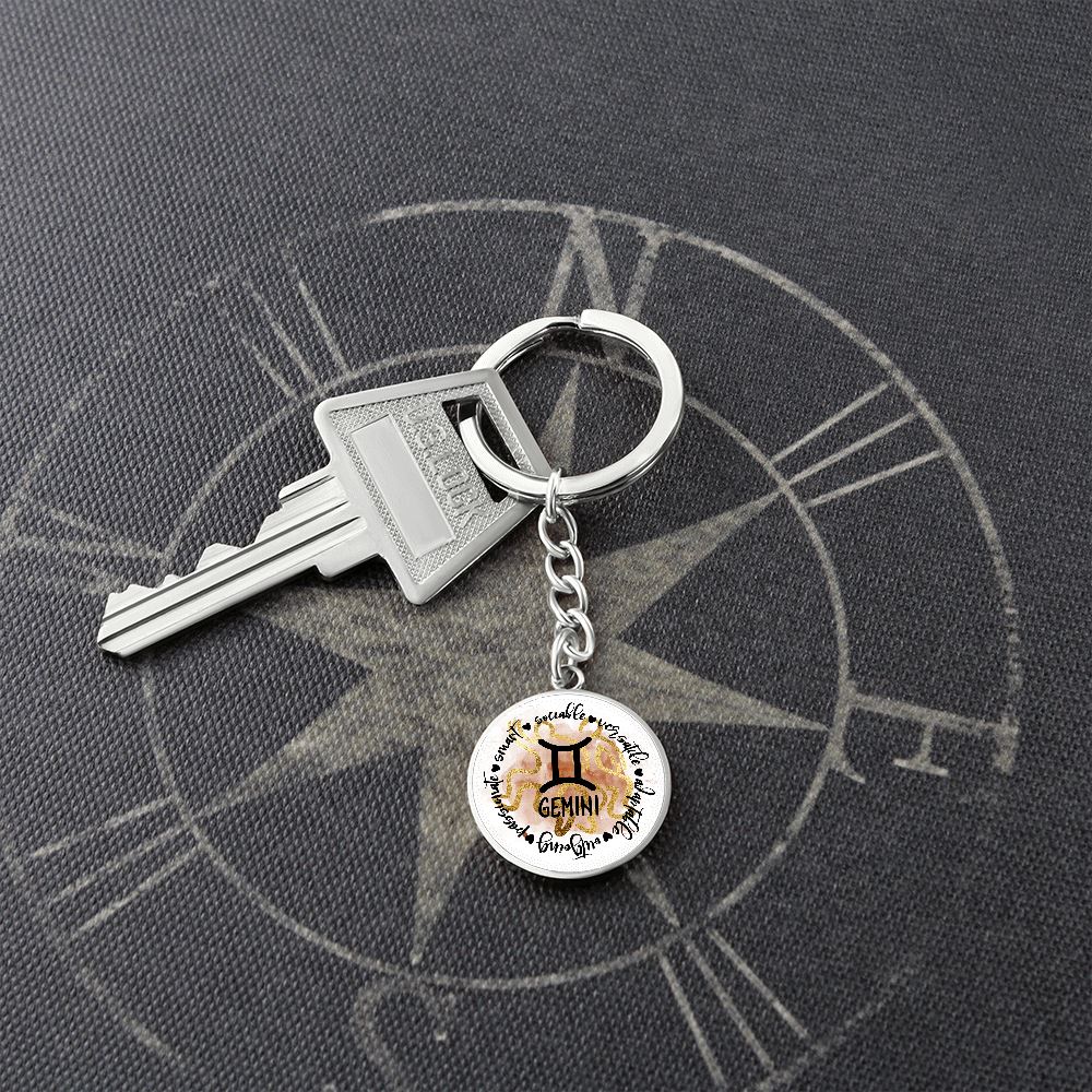 GEMINI: Passionate, Smart, Sociable, Versatile, Adaptable, Outgoing. - Graphic Circle Keychain Jewelry ShineOn Fulfillment 