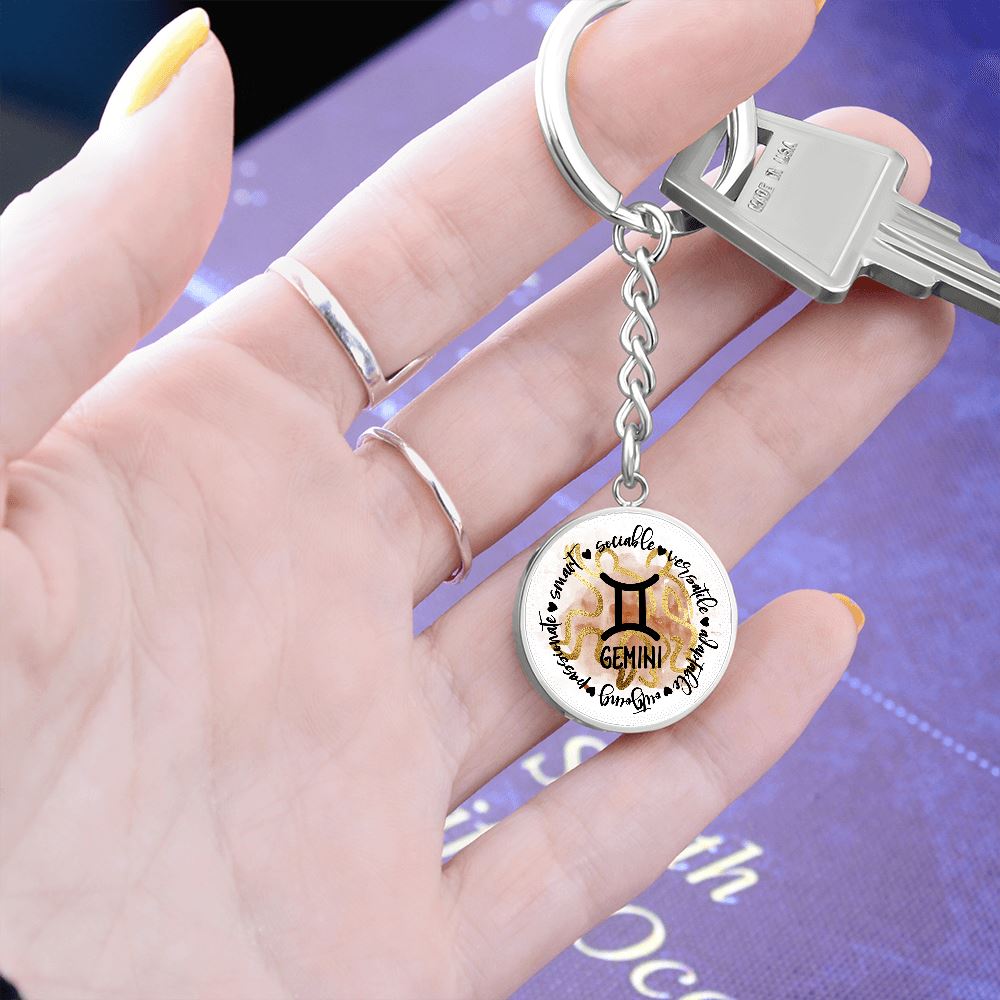 GEMINI: Passionate, Smart, Sociable, Versatile, Adaptable, Outgoing. - Graphic Circle Keychain Jewelry ShineOn Fulfillment 