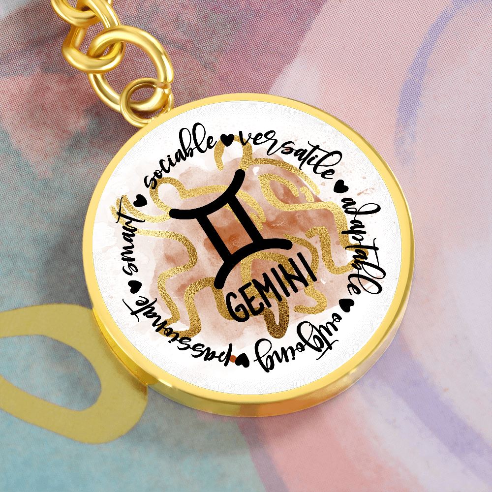 GEMINI: Passionate, Smart, Sociable, Versatile, Adaptable, Outgoing. - Graphic Circle Keychain Jewelry ShineOn Fulfillment 