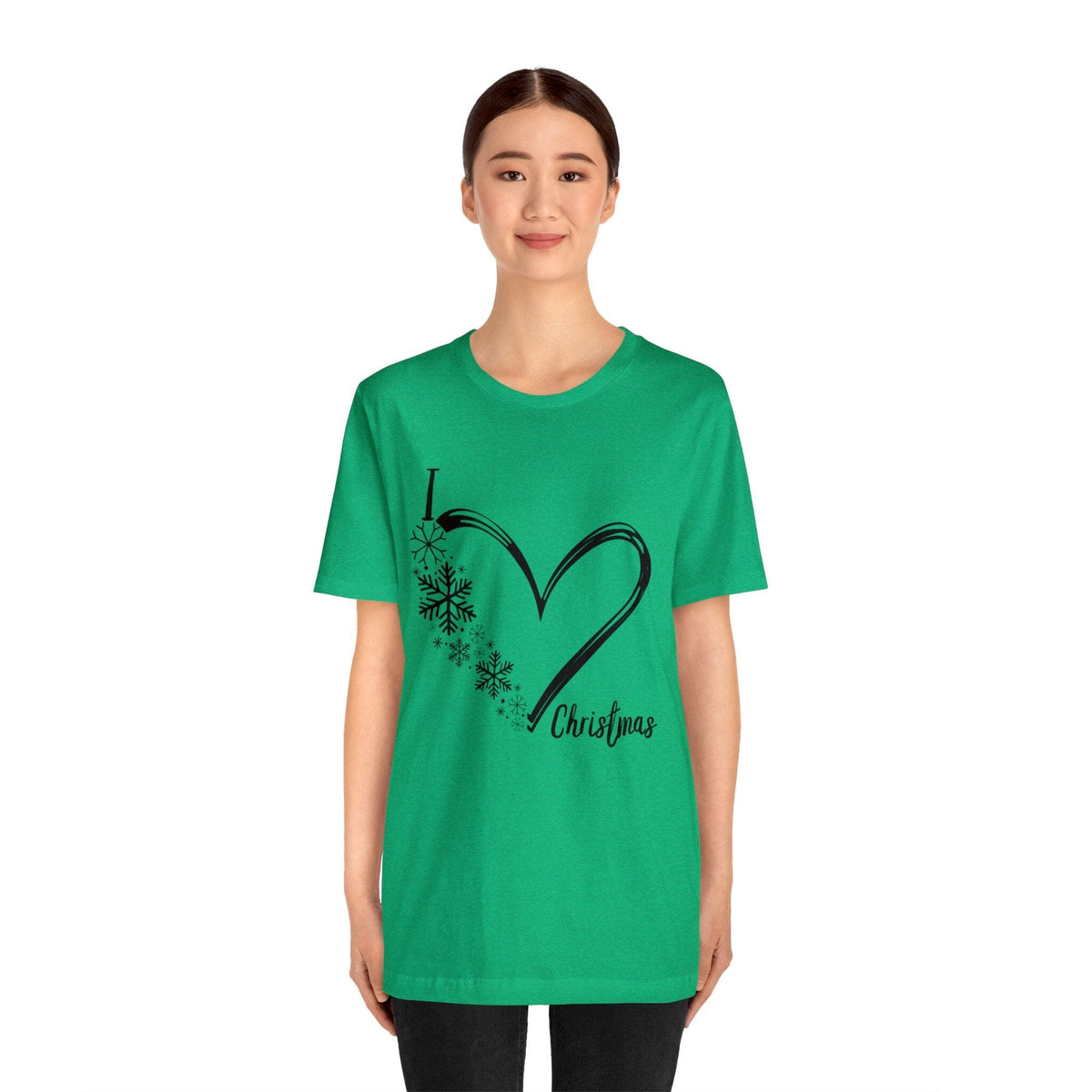 I Love Christmas" Heart Tee: Exclusive Festive Fashion - Red & Green T-Shirt Printify 