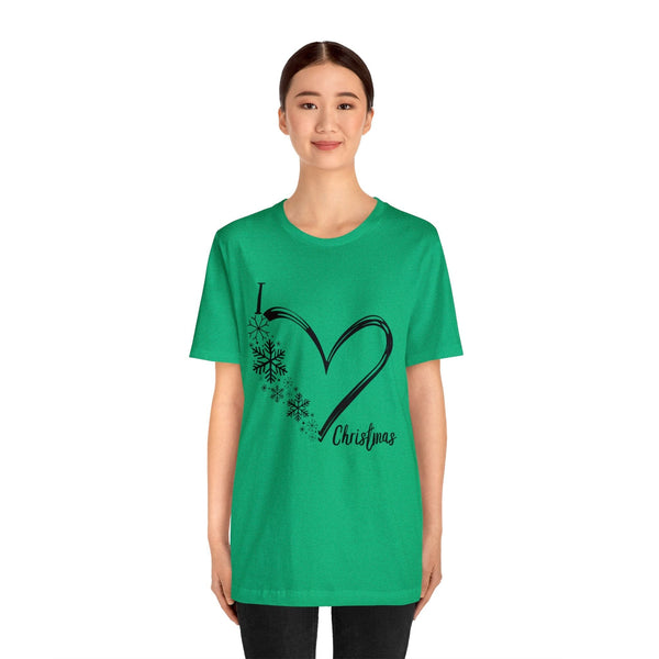 I Love Christmas" Heart Tee: Exclusive Festive Fashion - Red & Green T-Shirt Printify 
