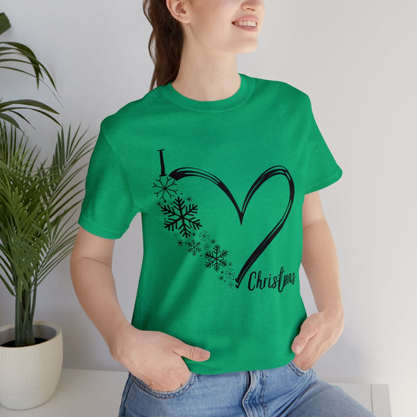 I Love Christmas" Heart Tee: Exclusive Festive Fashion - Red & Green T-Shirt Printify 