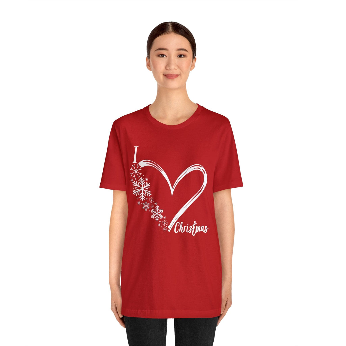 I Love Christmas" Heart Tee: Exclusive Festive Fashion - Red & Green T-Shirt Printify 