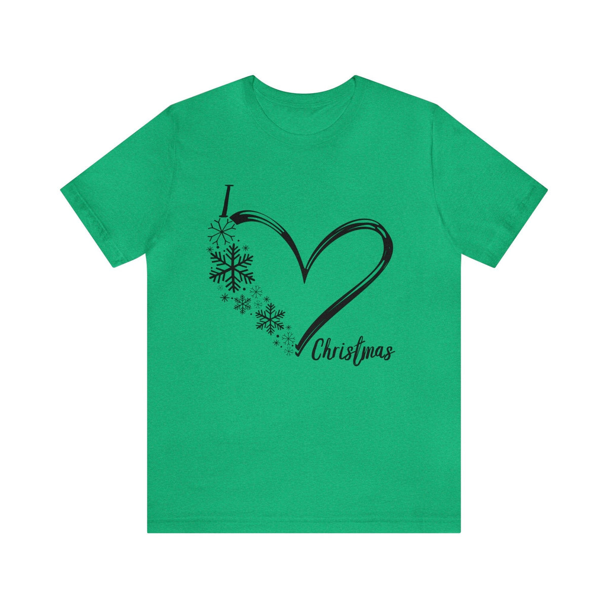 I Love Christmas" Heart Tee: Exclusive Festive Fashion - Red & Green T-Shirt Printify Heather Kelly S 