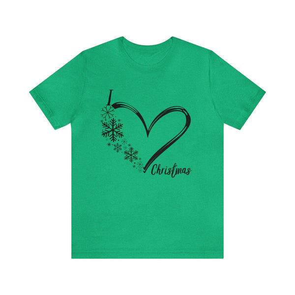 I Love Christmas" Heart Tee: Exclusive Festive Fashion - Red & Green T-Shirt Printify Heather Kelly S 