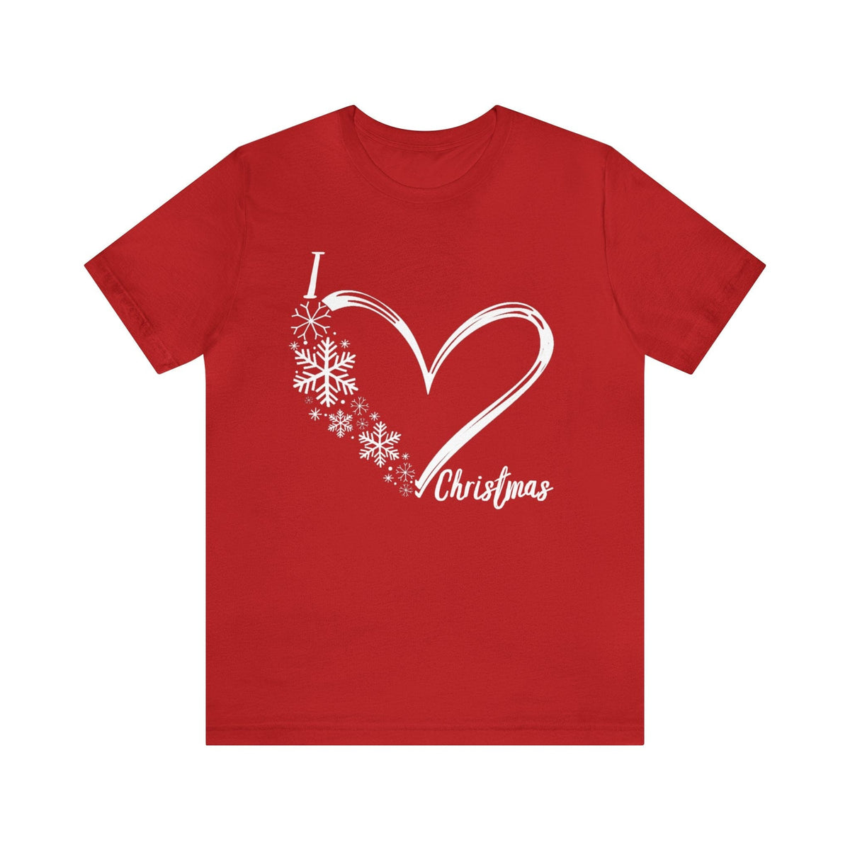 I Love Christmas" Heart Tee: Exclusive Festive Fashion - Red & Green T-Shirt Printify Red S 