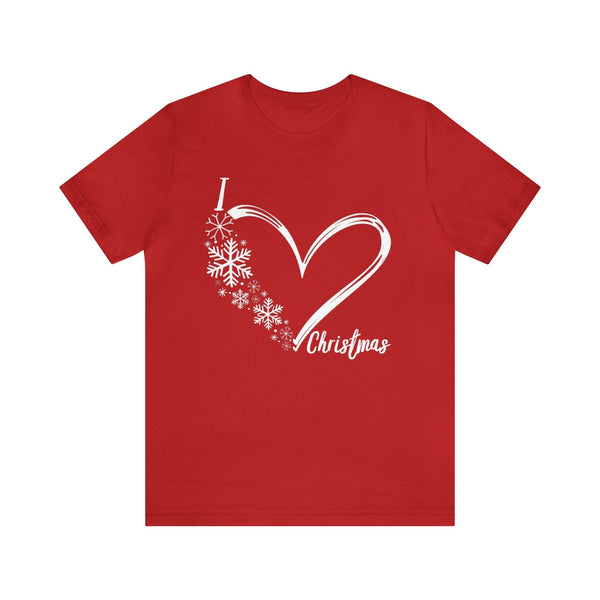 I Love Christmas" Heart Tee: Exclusive Festive Fashion - Red & Green T-Shirt Printify Red S 