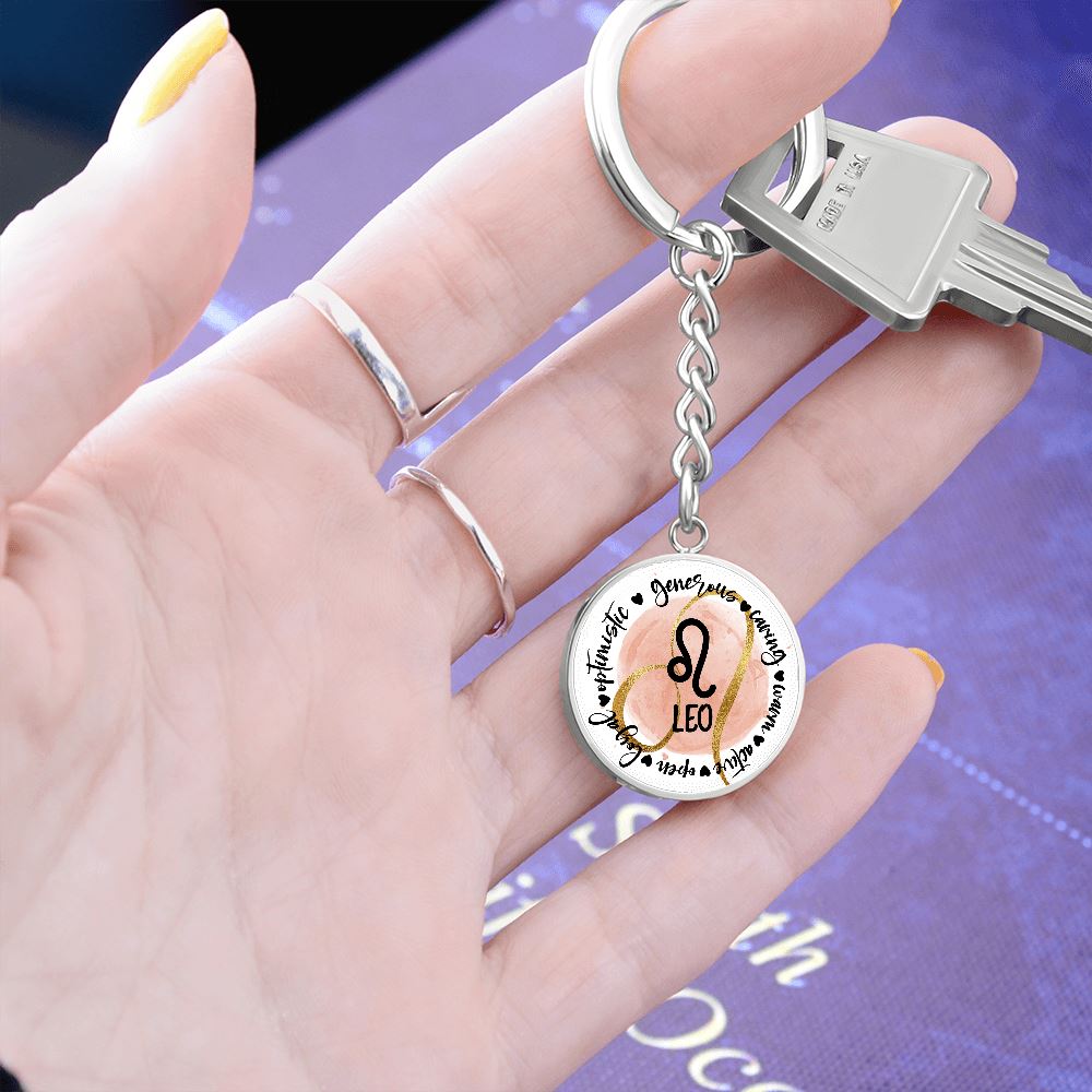 LEO: Generous, caring, warm, active, open, loyal, optimistic - Graphic Circle Keychain Jewelry ShineOn Fulfillment 