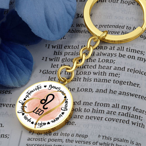 LEO: Generous, caring, warm, active, open, loyal, optimistic - Graphic Circle Keychain Jewelry ShineOn Fulfillment 