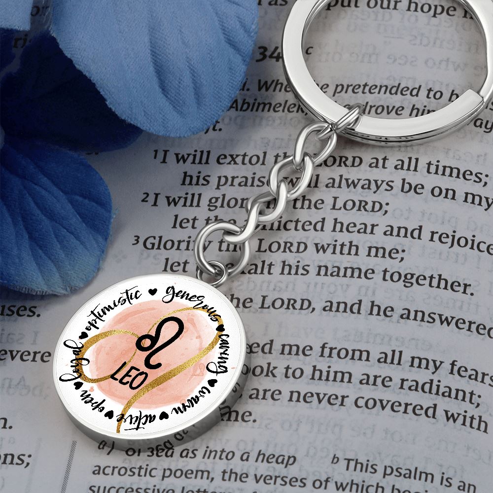 LEO: Generous, caring, warm, active, open, loyal, optimistic - Graphic Circle Keychain Jewelry ShineOn Fulfillment 