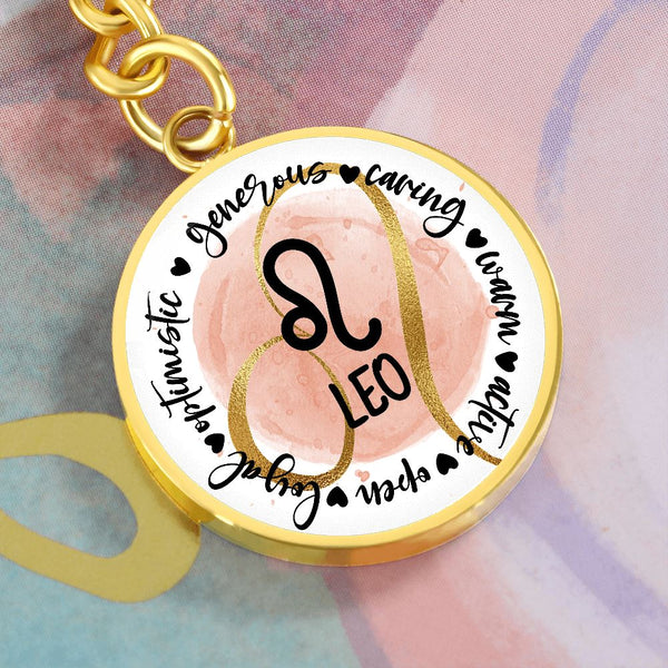 LEO: Generous, caring, warm, active, open, loyal, optimistic - Graphic Circle Keychain Jewelry ShineOn Fulfillment 