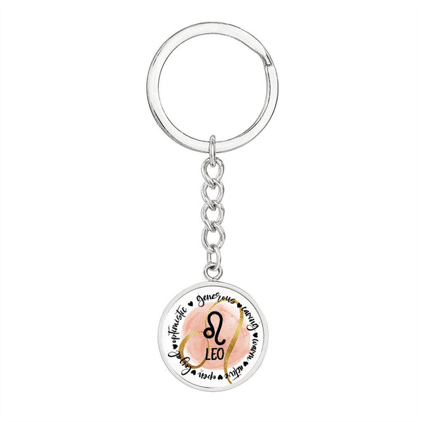 LEO: Generous, caring, warm, active, open, loyal, optimistic - Graphic Circle Keychain Jewelry ShineOn Fulfillment 