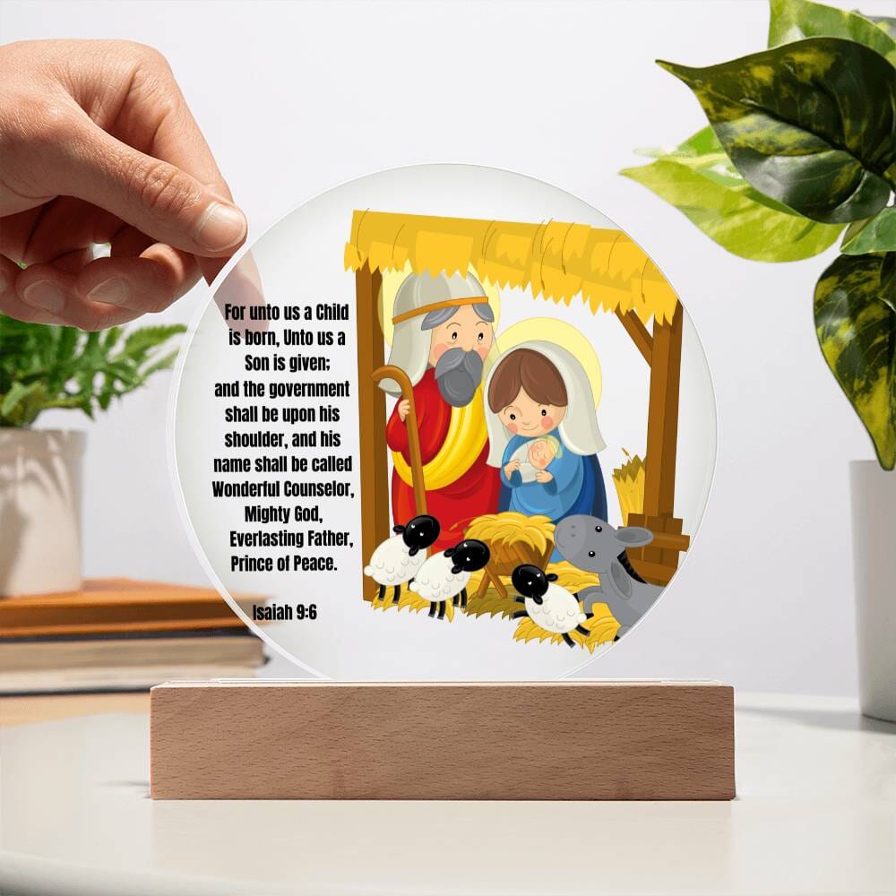 Light Up Your Holiday Spirit: Artistic Acrylic Nativity Scene with LED Colors and Inspirational Verse. Acrylic/Square ShineOn Fulfillment 