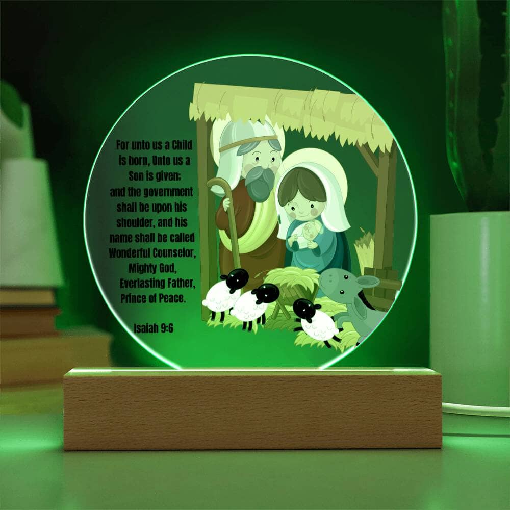 Light Up Your Holiday Spirit: Artistic Acrylic Nativity Scene with LED Colors and Inspirational Verse. Acrylic/Square ShineOn Fulfillment 