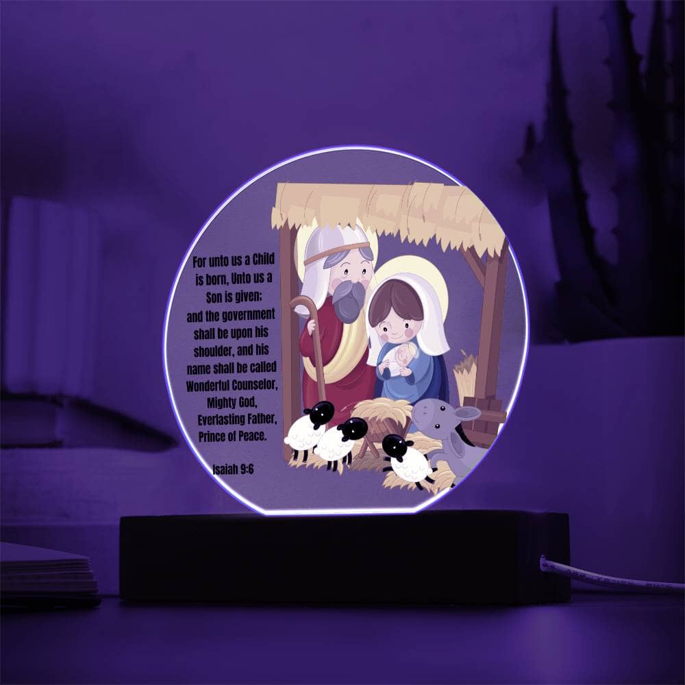 Light Up Your Holiday Spirit: Artistic Acrylic Nativity Scene with LED Colors and Inspirational Verse. Acrylic/Square ShineOn Fulfillment 