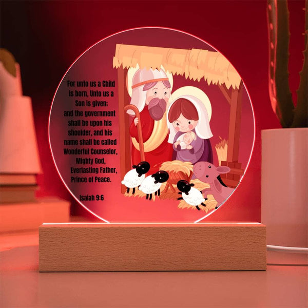 Light Up Your Holiday Spirit: Artistic Acrylic Nativity Scene with LED Colors and Inspirational Verse. Acrylic/Square ShineOn Fulfillment 