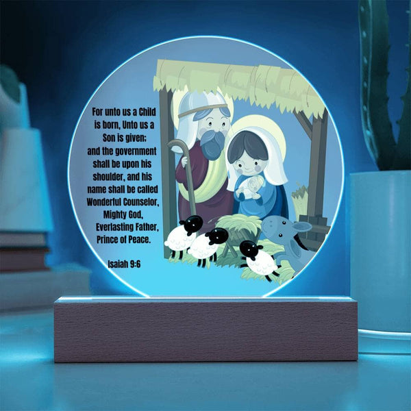 Light Up Your Holiday Spirit: Artistic Acrylic Nativity Scene with LED Colors and Inspirational Verse. Acrylic/Square ShineOn Fulfillment 