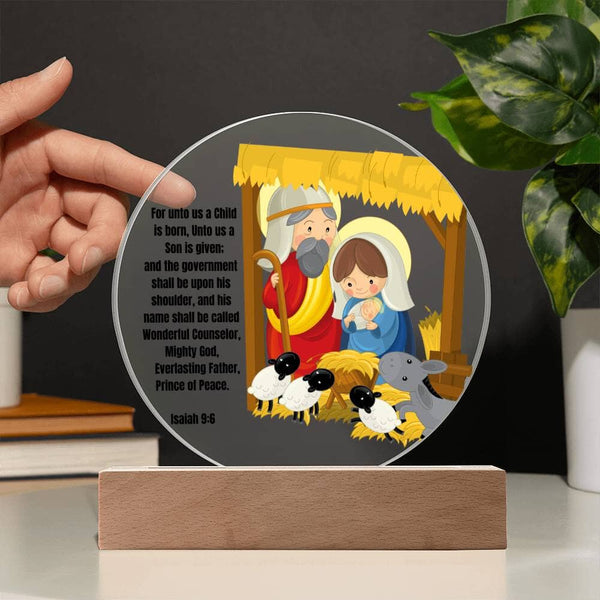 Light Up Your Holiday Spirit: Artistic Acrylic Nativity Scene with LED Colors and Inspirational Verse. Acrylic/Square ShineOn Fulfillment 