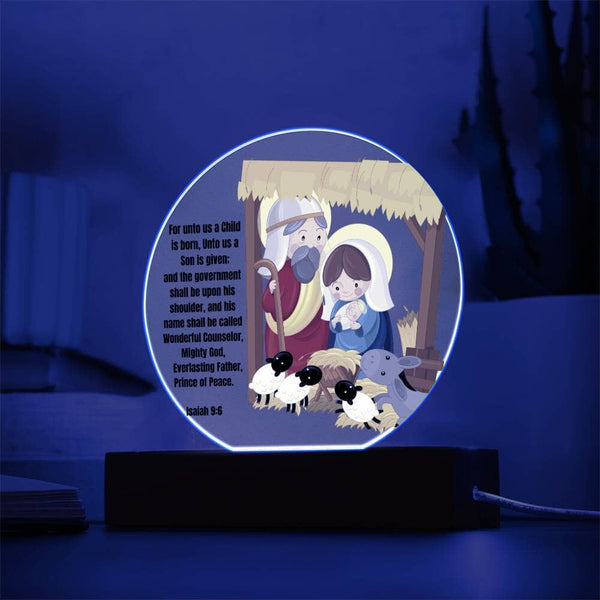 Light Up Your Holiday Spirit: Artistic Acrylic Nativity Scene with LED Colors and Inspirational Verse. Acrylic/Square ShineOn Fulfillment 