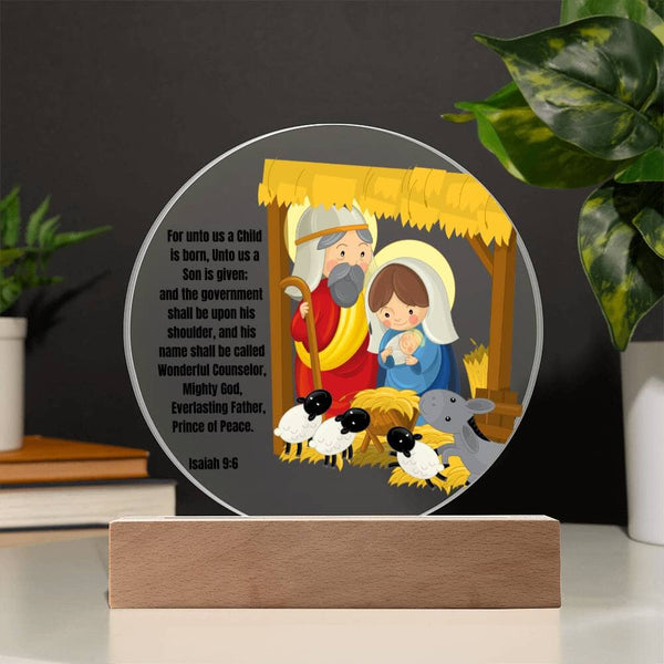 Light Up Your Holiday Spirit: Artistic Acrylic Nativity Scene with LED Colors and Inspirational Verse. Acrylic/Square ShineOn Fulfillment 