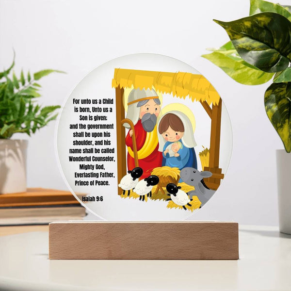 Light Up Your Holiday Spirit: Artistic Acrylic Nativity Scene with LED Colors and Inspirational Verse. Acrylic/Square ShineOn Fulfillment 