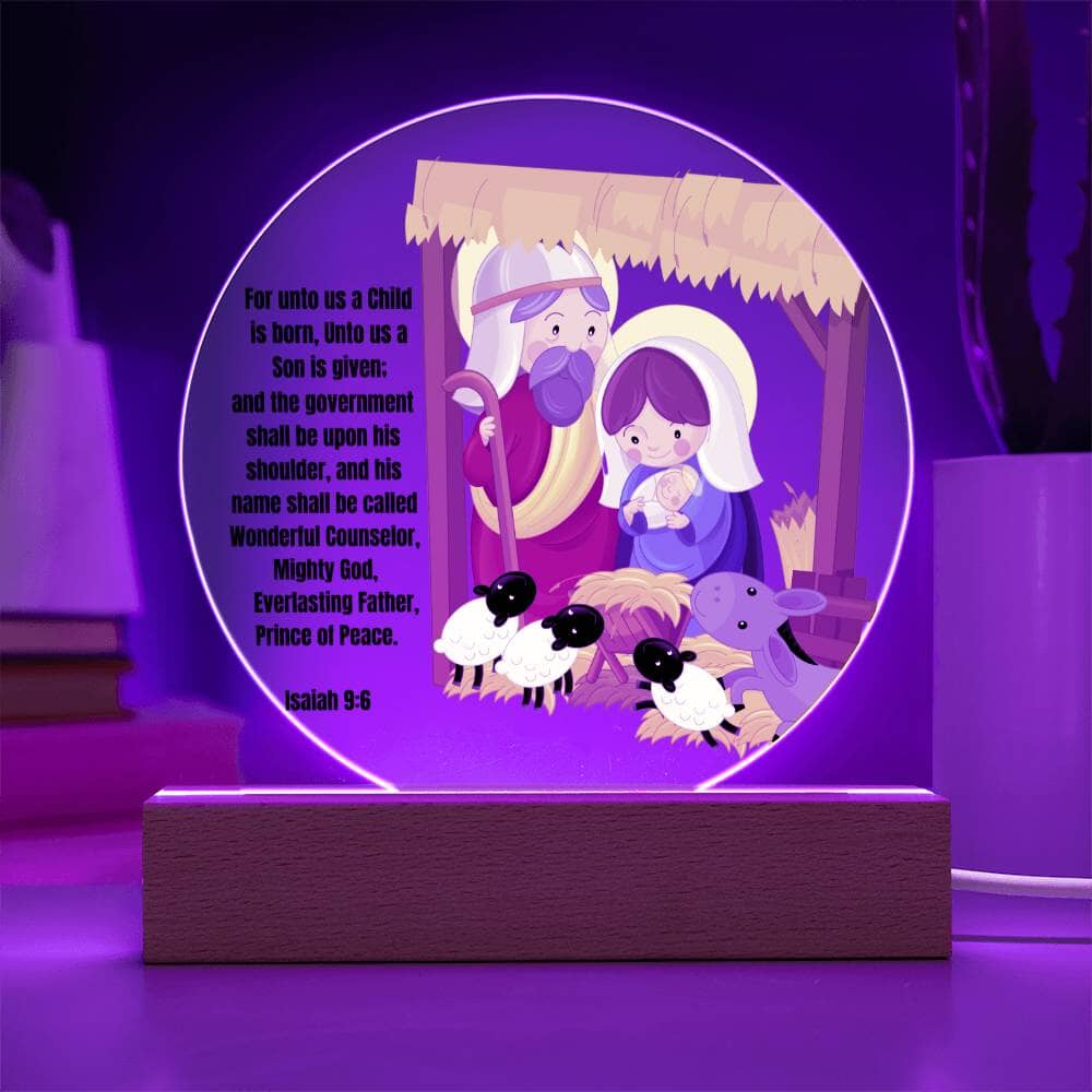 Light Up Your Holiday Spirit: Artistic Acrylic Nativity Scene with LED Colors and Inspirational Verse. Acrylic/Square ShineOn Fulfillment 