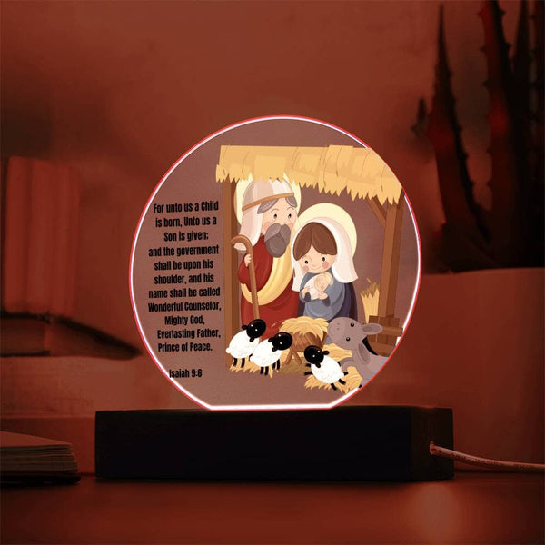 Light Up Your Holiday Spirit: Artistic Acrylic Nativity Scene with LED Colors and Inspirational Verse. Acrylic/Square ShineOn Fulfillment 