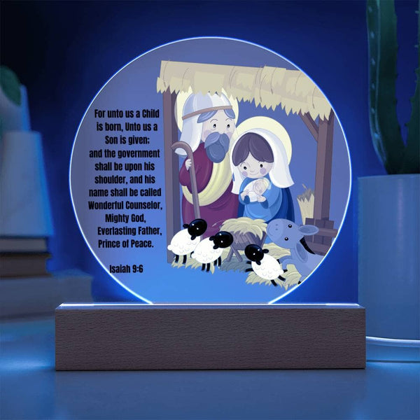 Light Up Your Holiday Spirit: Artistic Acrylic Nativity Scene with LED Colors and Inspirational Verse. Acrylic/Square ShineOn Fulfillment 