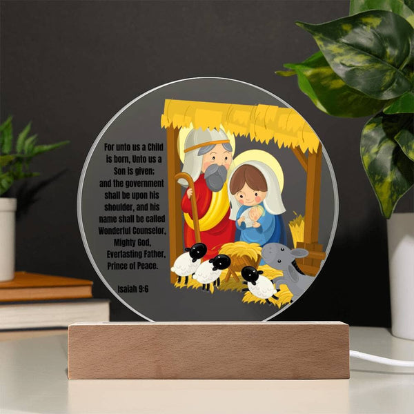 Light Up Your Holiday Spirit: Artistic Acrylic Nativity Scene with LED Colors and Inspirational Verse. Acrylic/Square ShineOn Fulfillment 