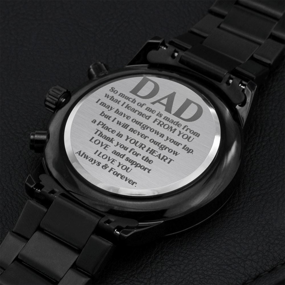 The best gift for your Dad -Engraved Design Black Chronograph Watch Jewelry ShineOn Fulfillment 