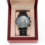 The best gift for your Dad -Engraved Design Black Chronograph Watch Jewelry ShineOn Fulfillment 