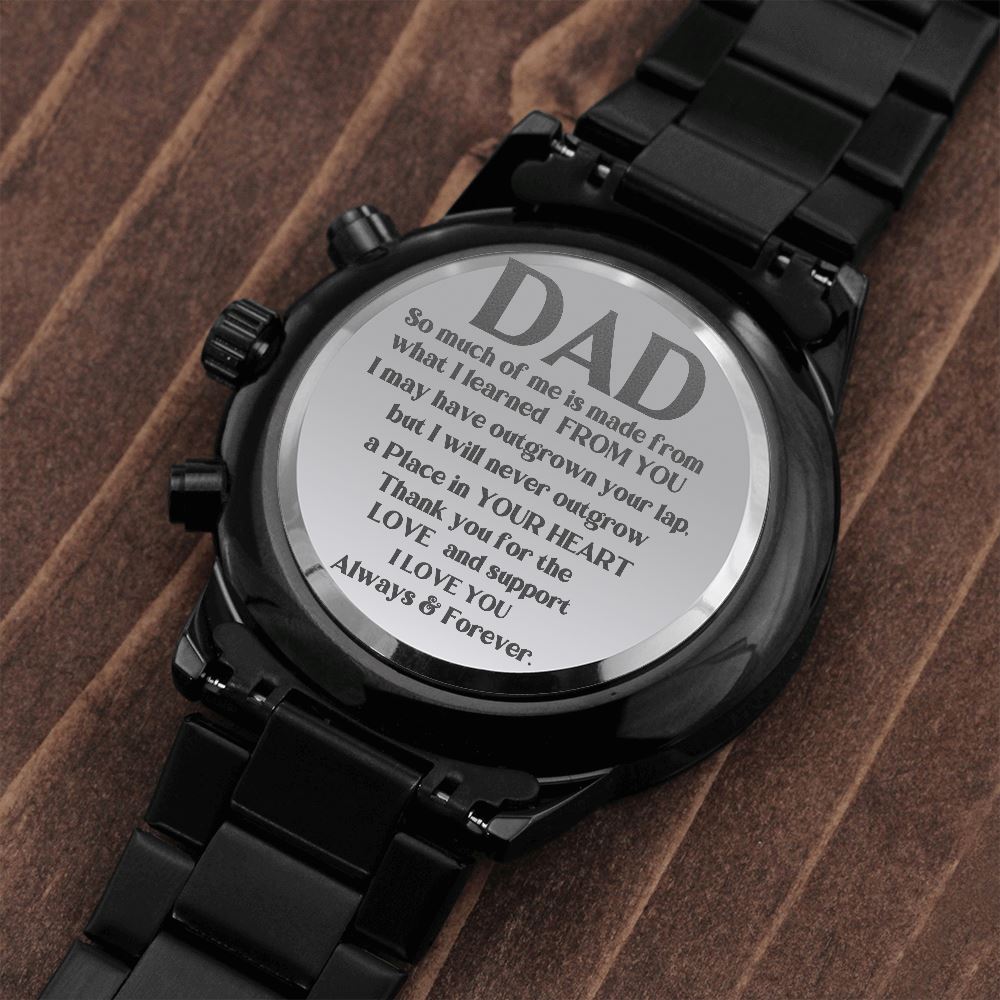 The best gift for your Dad -Engraved Design Black Chronograph Watch Jewelry ShineOn Fulfillment 