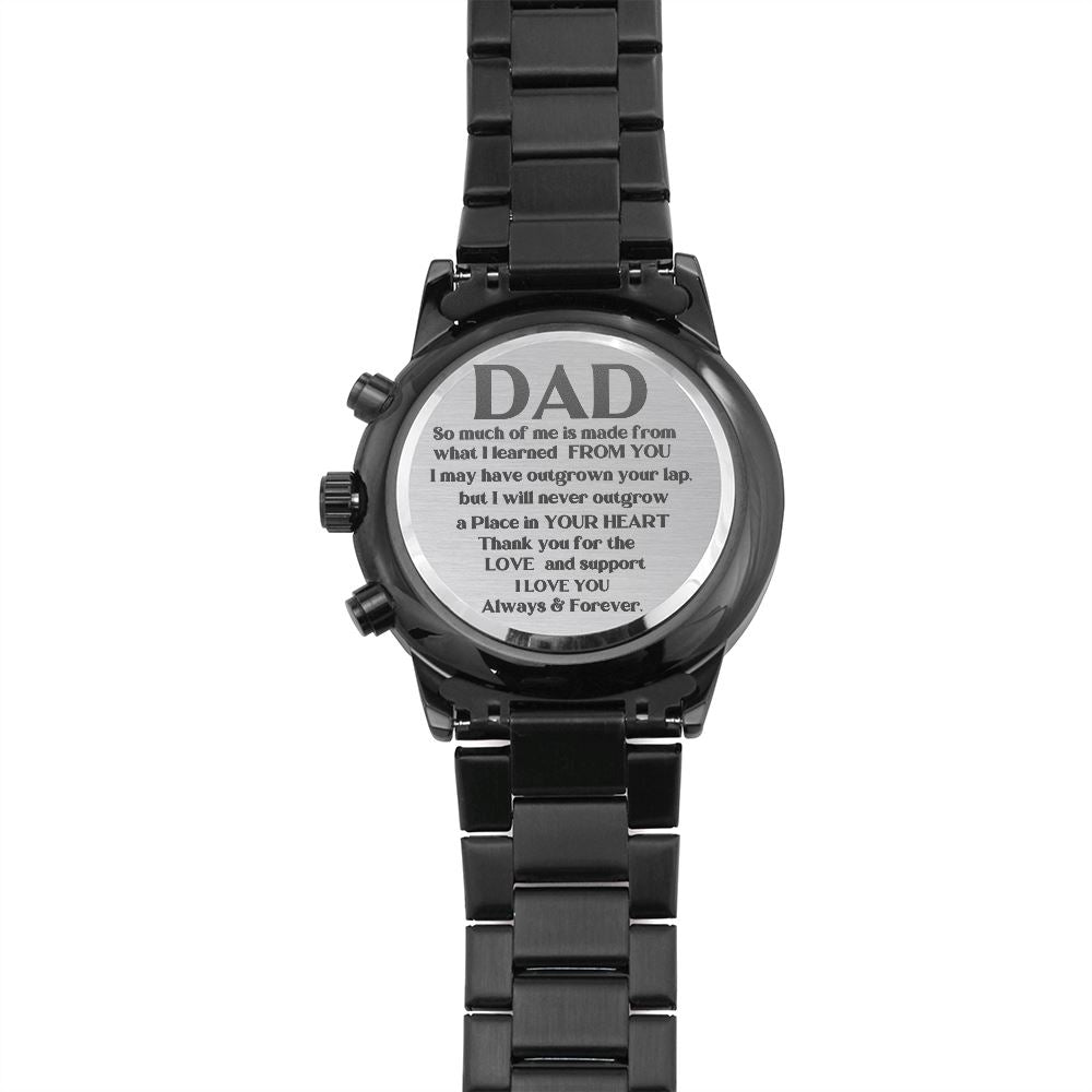 The best gift for your Dad -Engraved Design Black Chronograph Watch Jewelry ShineOn Fulfillment 