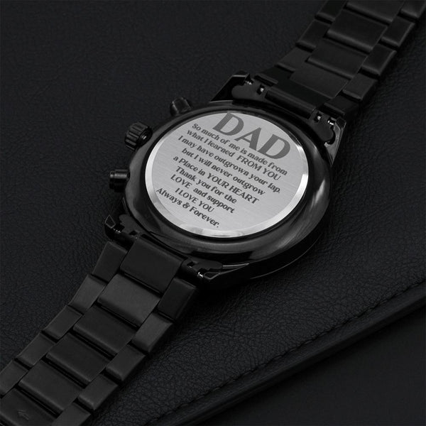 The best gift for your Dad -Engraved Design Black Chronograph Watch Jewelry ShineOn Fulfillment 