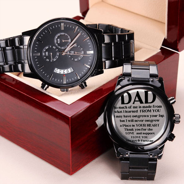 The best gift for your Dad -Engraved Design Black Chronograph Watch Jewelry ShineOn Fulfillment 