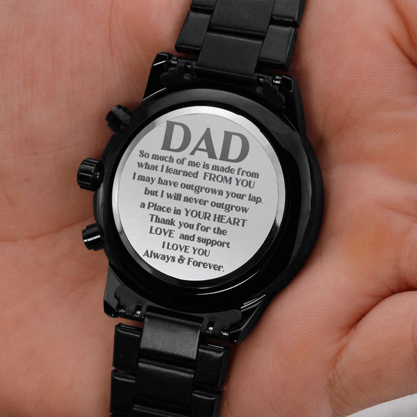 The best gift for your Dad -Engraved Design Black Chronograph Watch Jewelry ShineOn Fulfillment 