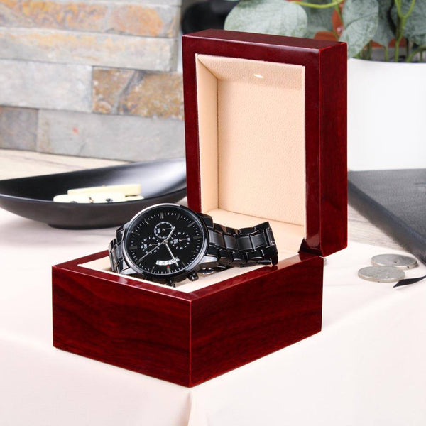 The best gift for your Dad -Engraved Design Black Chronograph Watch Jewelry ShineOn Fulfillment 