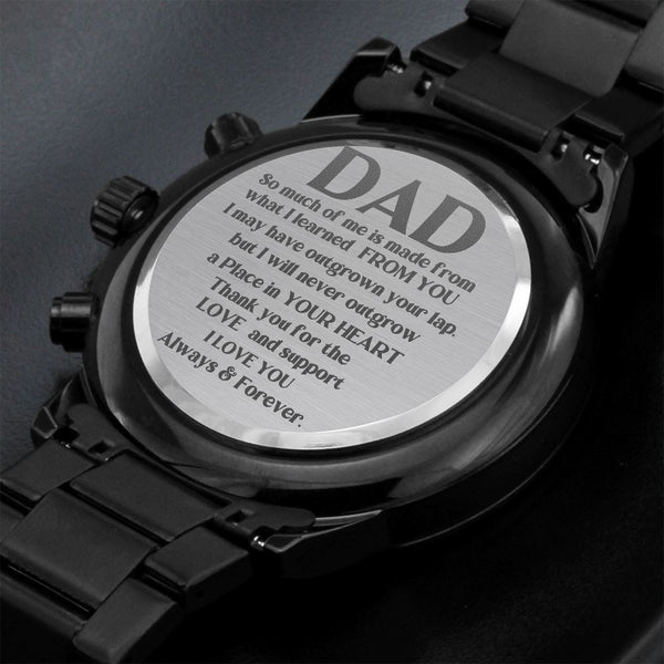 The best gift for your Dad -Engraved Design Black Chronograph Watch Jewelry ShineOn Fulfillment 