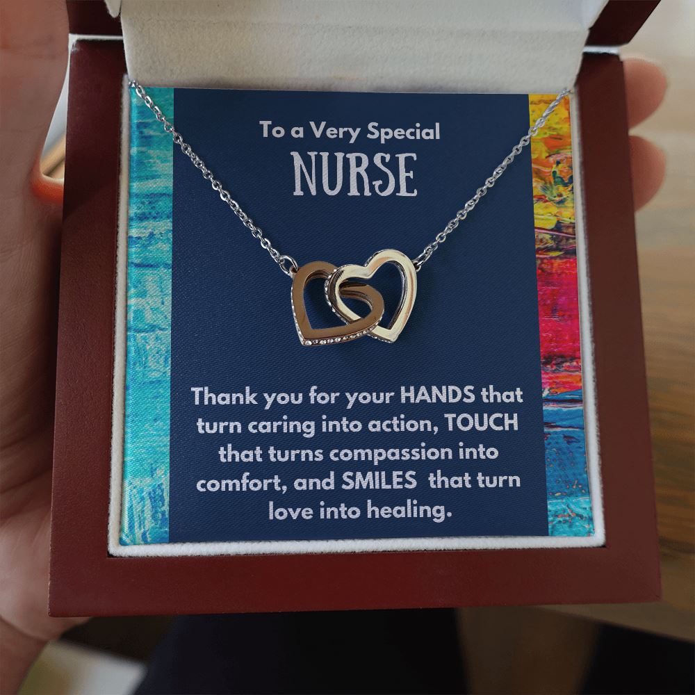 To a Very Special NURSE - Interlocked Hearts Necklace Jewelry ShineOn Fulfillment Mahogany Style Luxury Box 