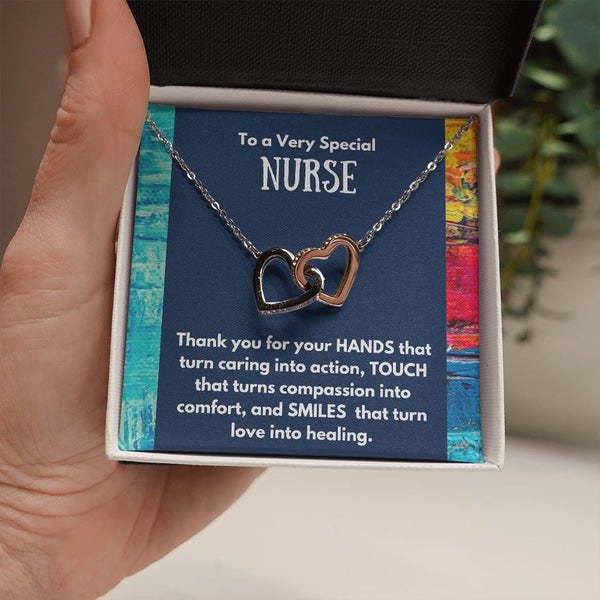 To a Very Special NURSE - Interlocked Hearts Necklace Jewelry ShineOn Fulfillment Standard Box 