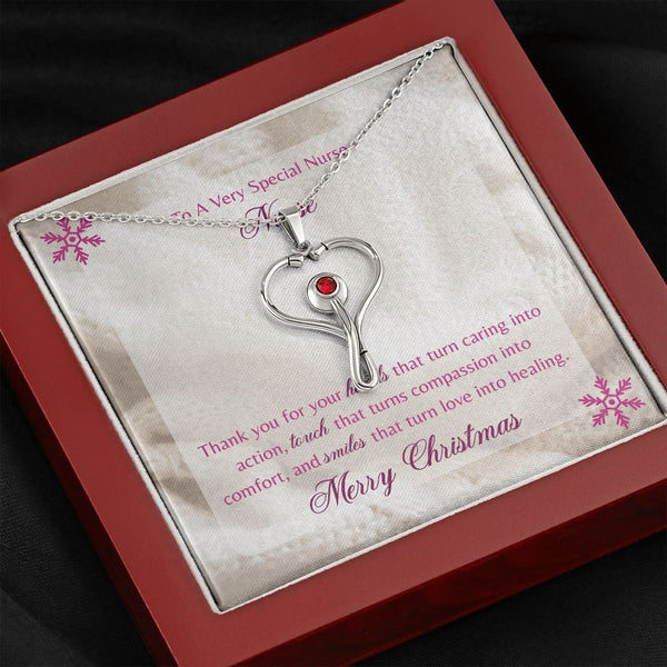 To a Very Special Nurse - Stethoscope Necklace - Perfect Gift for Christmas Jewelry ShineOn Fulfillment Mahogany Style Luxury Box 