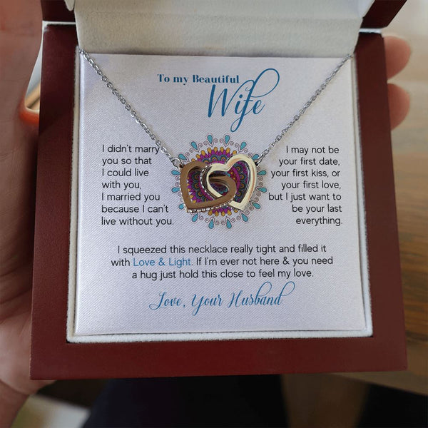 To m y beautiful Wife - Interlocking hearts Necklace Jewelry ShineOn Fulfillment Mahogany Style Luxury Box (w/LED) 