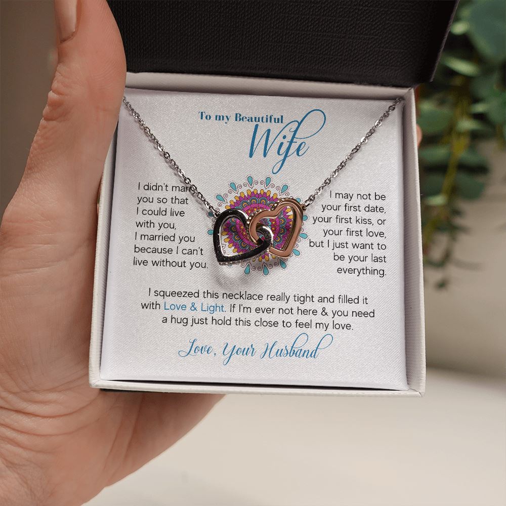 To m y beautiful Wife - Interlocking hearts Necklace Jewelry ShineOn Fulfillment Two Toned Box 