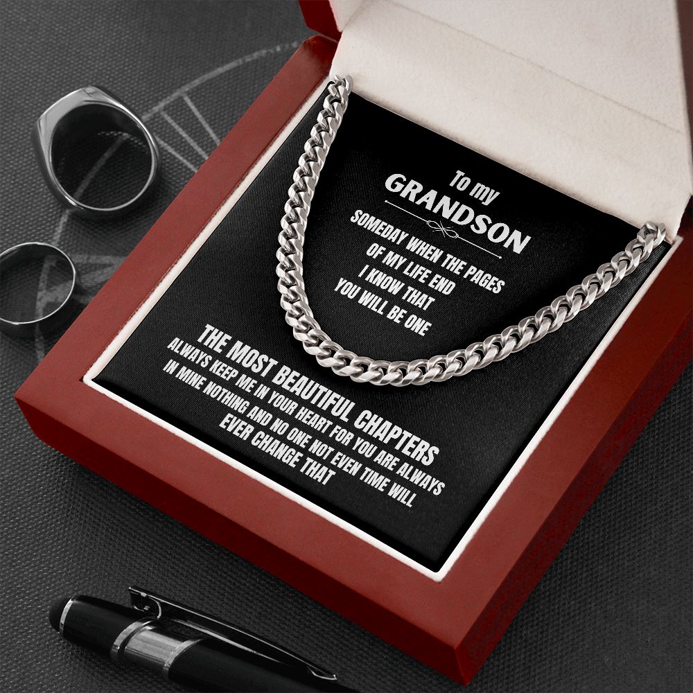 To m y Grandson - Someday when the pages of my life end... - Cuban Link Chain Necklace Jewelry ShineOn Fulfillment 