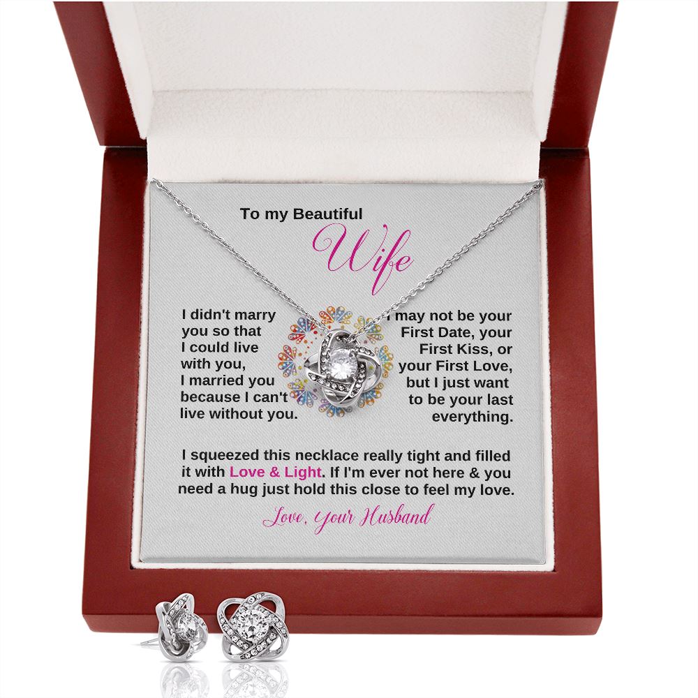 To my Beautiful Wife - Love Knot Earring & Necklace Set Jewelry ShineOn Fulfillment 