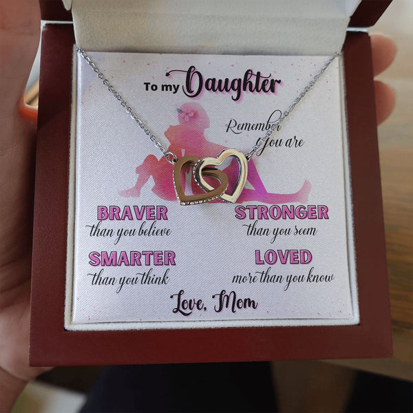 To my Daughter, Remember you are... - Interlocked Hearts Necklace Jewelry ShineOn Fulfillment Mahogany Style Luxury Box (w/LED) 