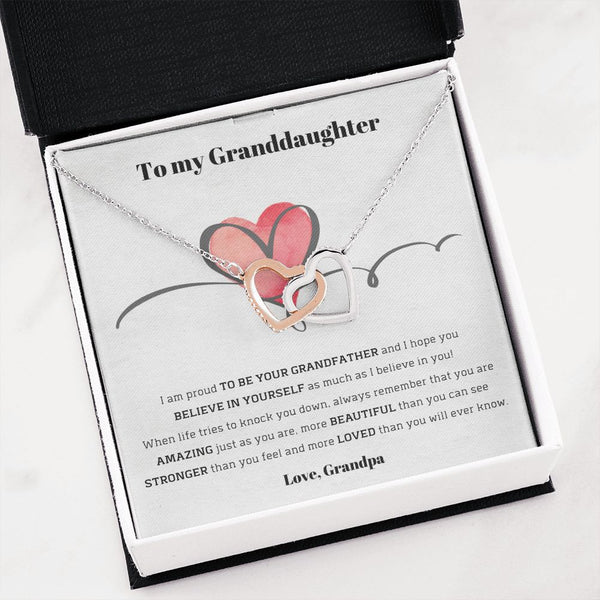 To My Granddaughter, love Grandpa - Interlocking Hearts necklace Jewelry ShineOn Fulfillment 