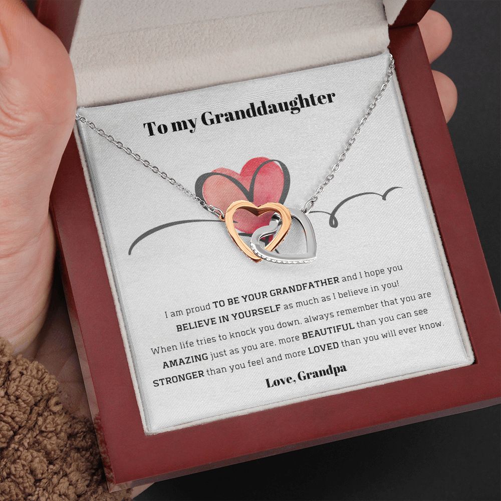 To My Granddaughter, love Grandpa - Interlocking Hearts necklace Jewelry ShineOn Fulfillment 