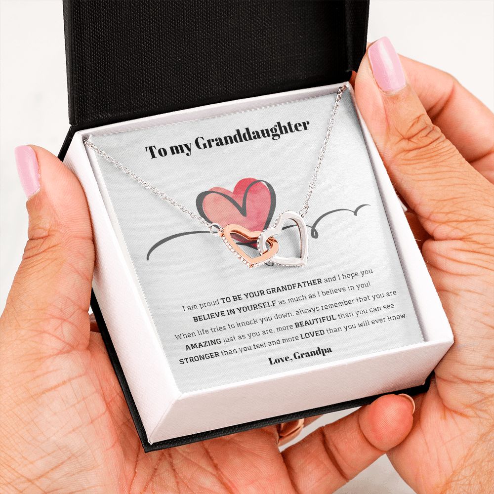 To My Granddaughter, love Grandpa - Interlocking Hearts necklace Jewelry ShineOn Fulfillment 