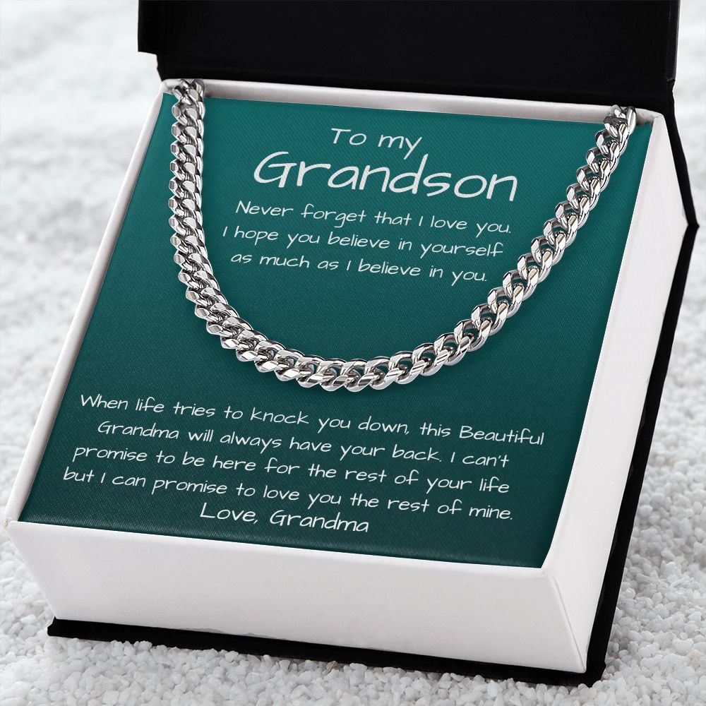 To my Grandson, love Grandma - Cuban Link Chain Necklace Jewelry ShineOn Fulfillment 